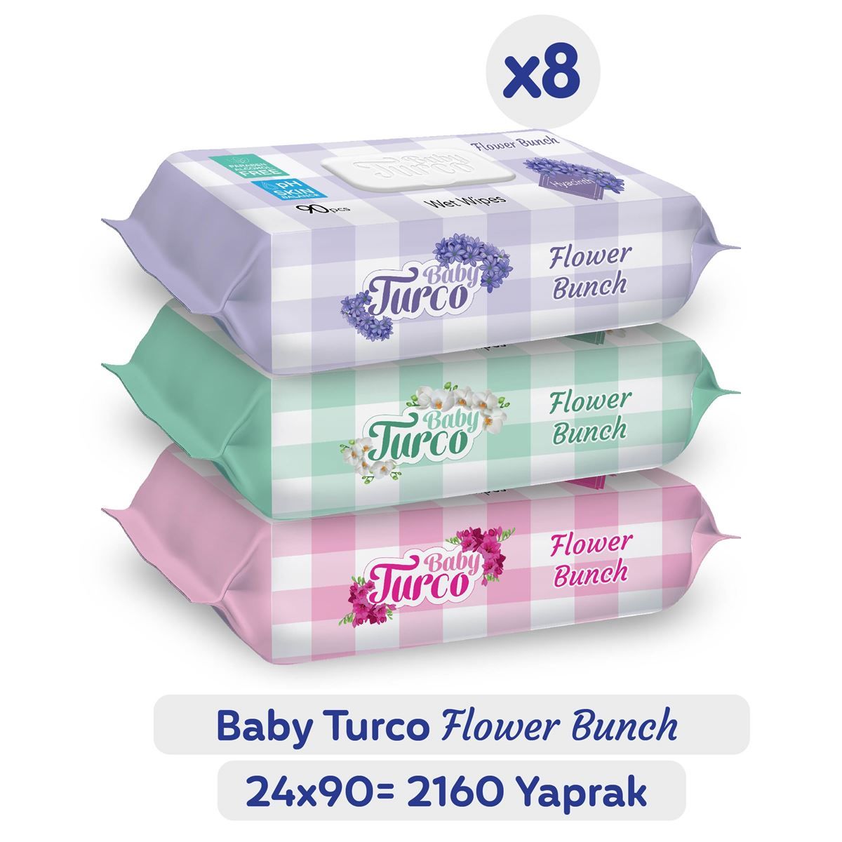 TOPTAN ISLAK MENDİL BABY TURCO ÇİÇEK DEMETİ 24PK