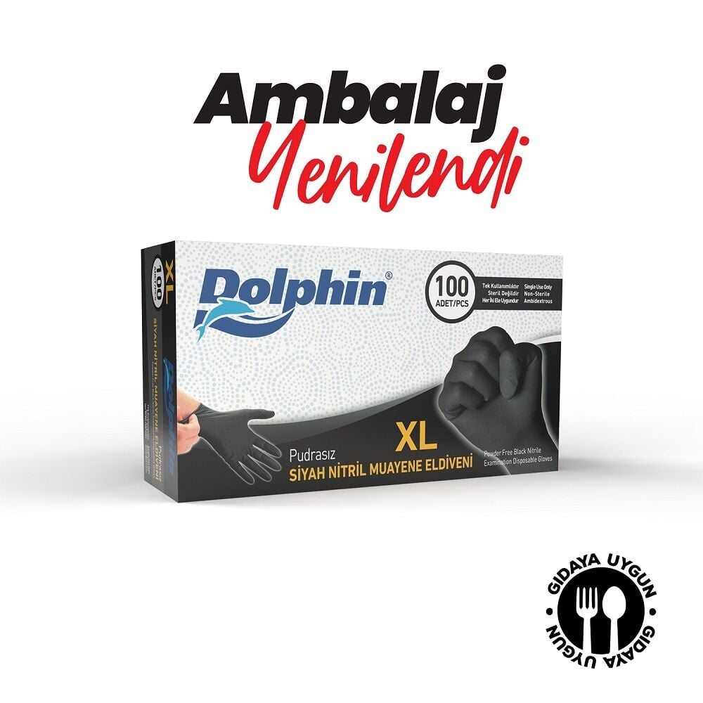 DOLPHİN PUDRASIZ NİTRİL ELDİVEN SİYAH 100ADET LARGE