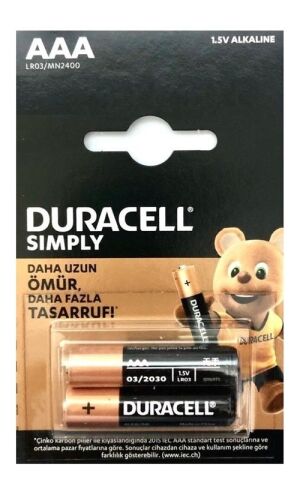 PİL DURACELL İNCE 2Lİ SIMPLY AAA